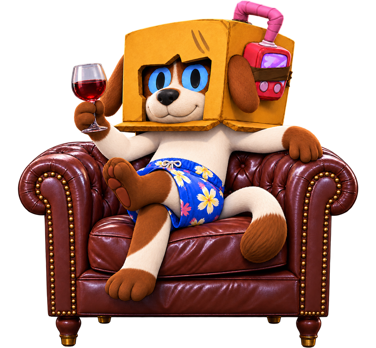 Muttoshi relaxing in an armchair